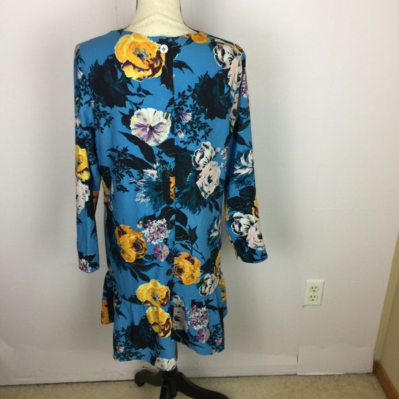 Halogen Shift Dress Size S Womans Blue Button Back Ruffle Hem Floral Print - Picture 4 of 12